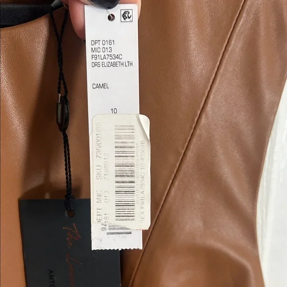 ANTONIO MELANI Tan Leather Midi Dress NWT - Picture 6 of 8